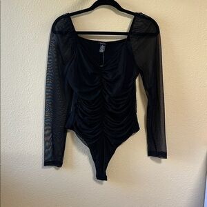 Rue21 Black Mesh V-Neck Top size xl